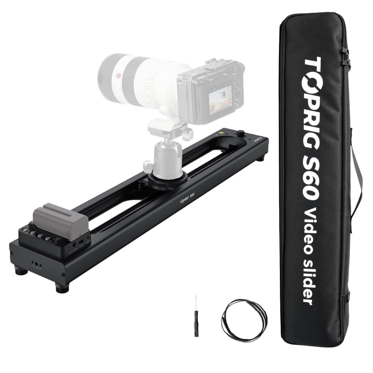 Accsoon Toprig S60 Slider motorizado para cámara con control inalámbrico por app, riel de fibra de carbono, dolly, soporte IME para fotografía time-lapse Toprig S60 Camera Slider