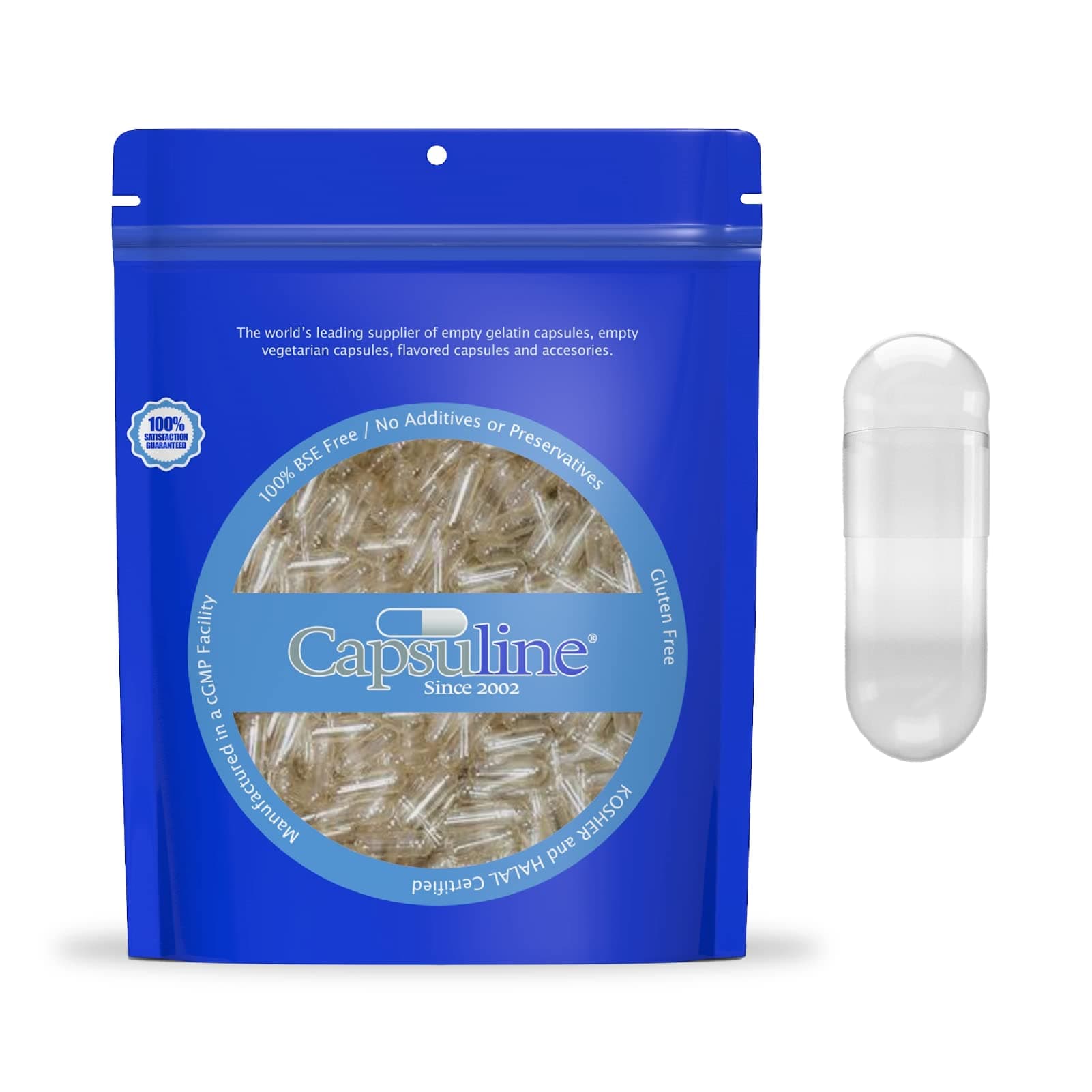 Capsuline Cápsulas vacías vegetarianas Tamaño 0 - 50,000 unidades, transparentes, separadas en bolsas K00142-50000