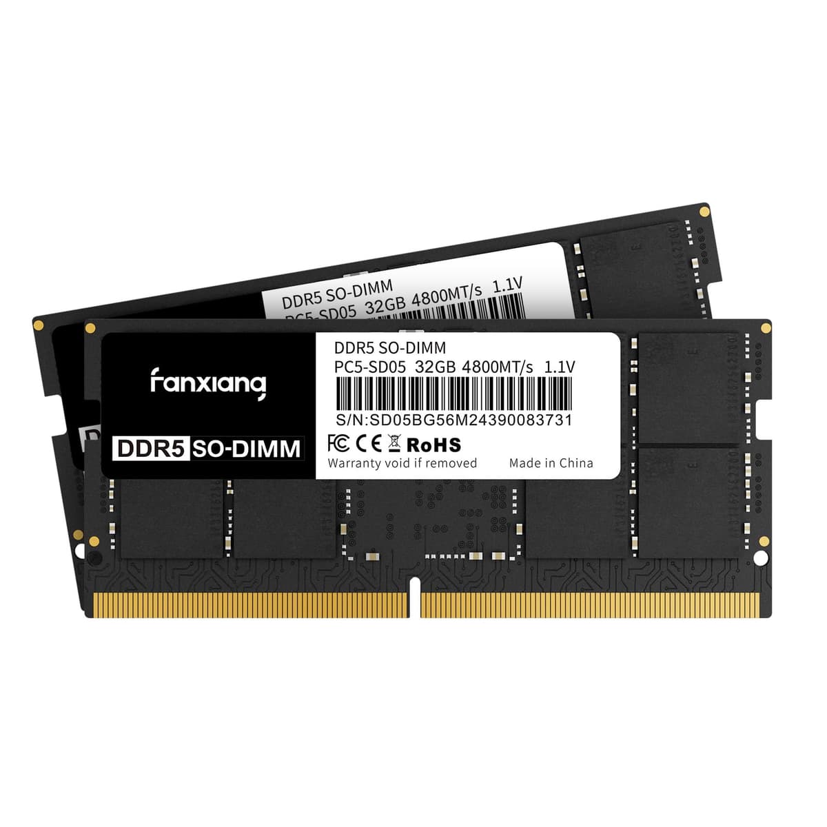 fanxiang RAM SODIMM DDR5 4800MHz 64GB Kit (2 x 32GB), CL40 1.1V SODIMM 262 pines Módulo de memoria para laptop, memoria para rendimiento mejorado en juegos y multitarea fluida SD05