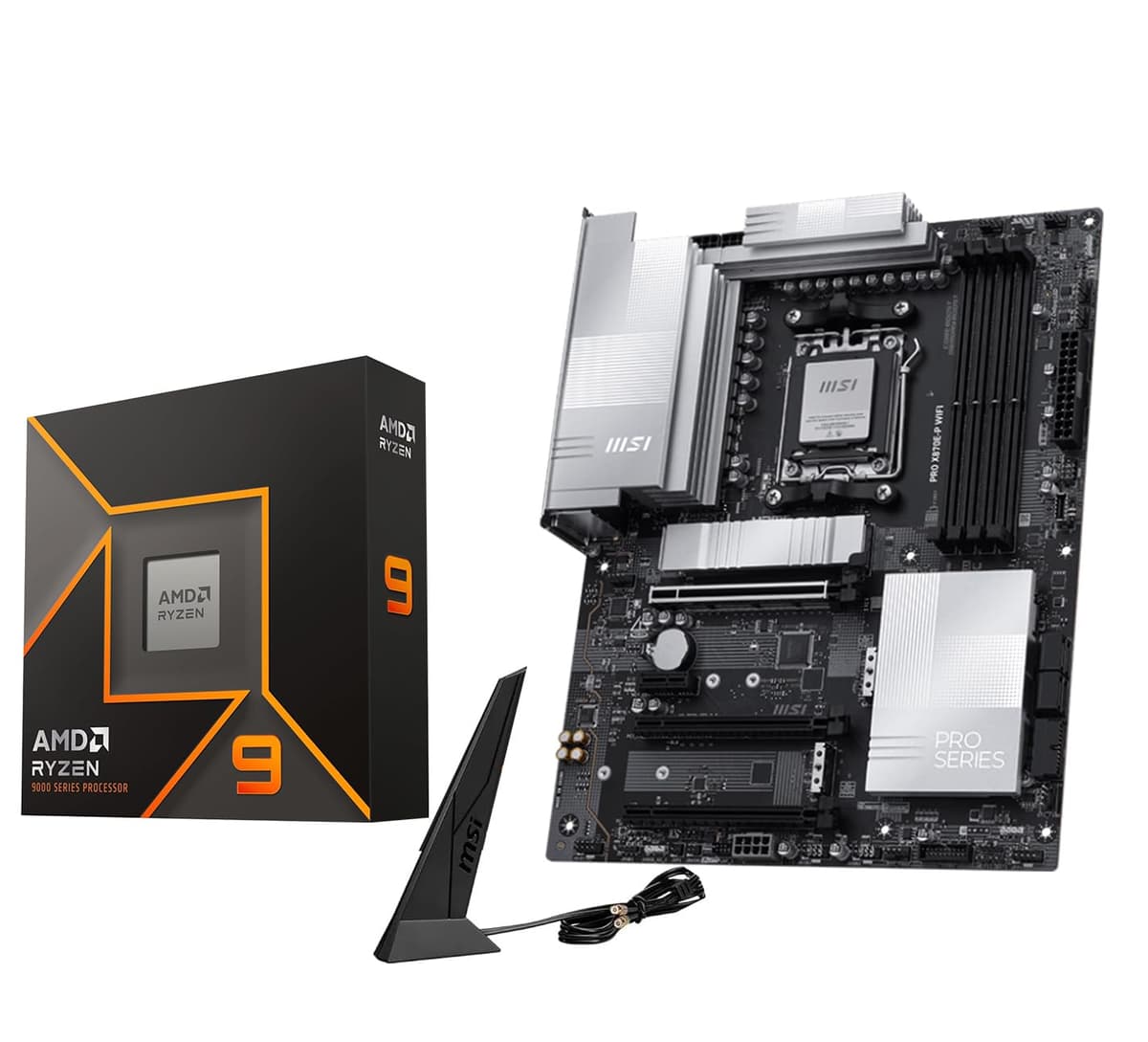 MICRO CENTER Procesador AMD Ryzen 9 9900X con Placa Base MSI PRO X870E-P WiFi (ATX, AM5, DDR5, PCIe 5.0 x16, M.2 Gen5, Wi-Fi 7) 9900XPROX870E-PWIFI