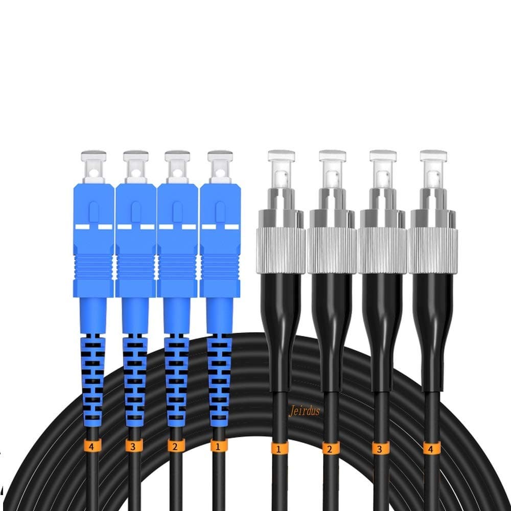 Jeirdus 300 metros (984 pies) cable óptico monomodo 9/125 blindado exterior 4 núcleos con conectores SC a FC, cordón de parche óptico FBM-OASCFC4S300