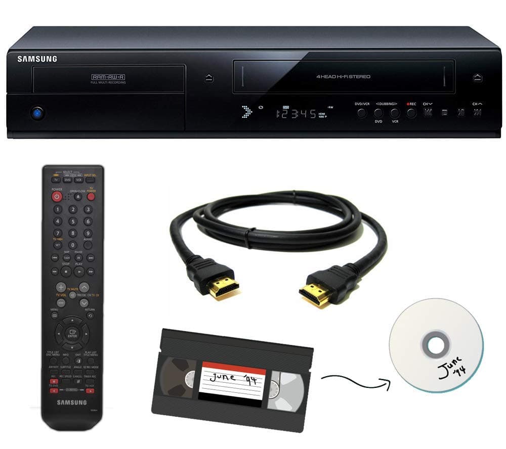 Combinación grabadora VCR VHS a DVD Samsung con control remoto y HDMI (reacondicionado)