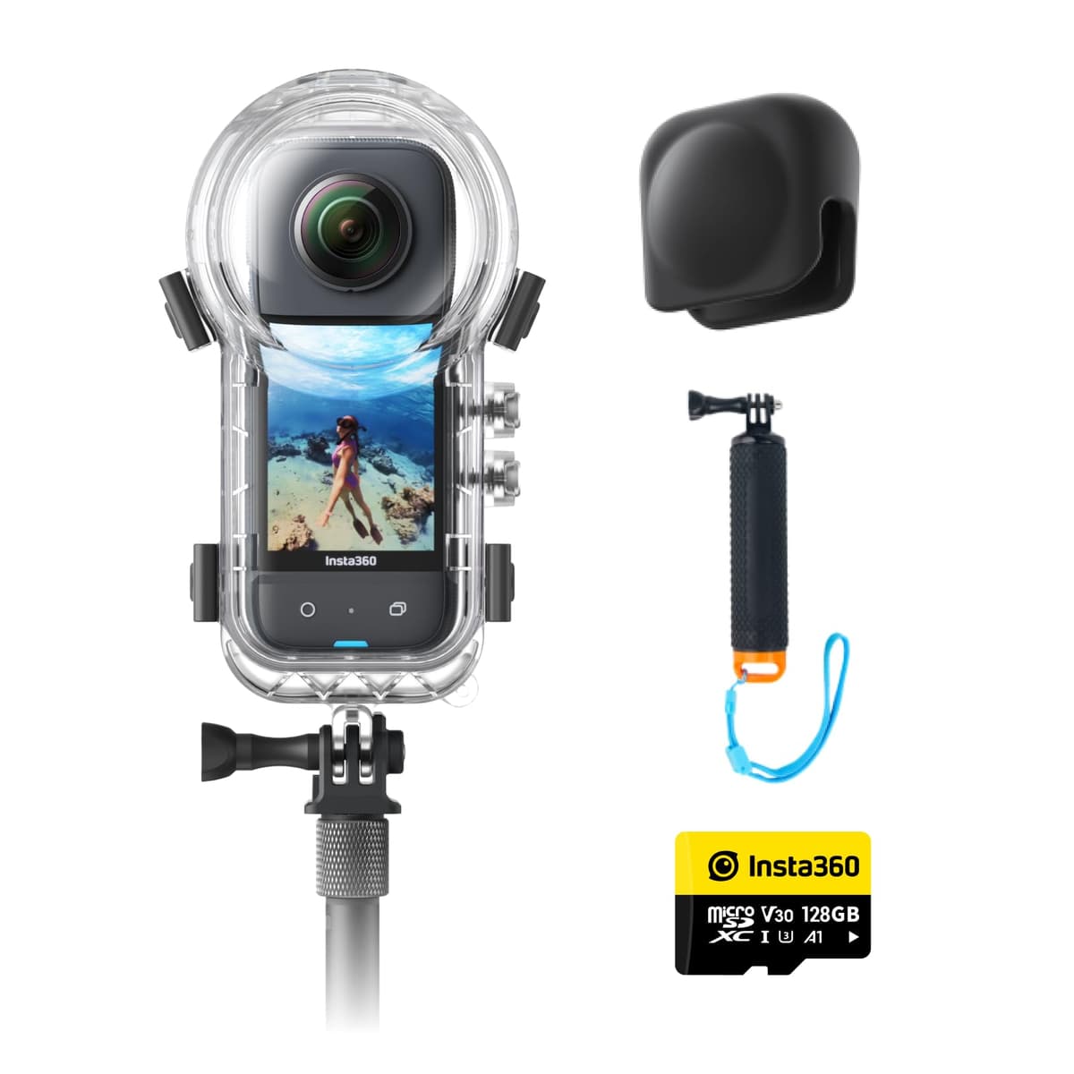 Insta360 X3 Invisible Dive Kit con funda sumergible, selfie stick e 128GB CINSAAQ/B-D-2