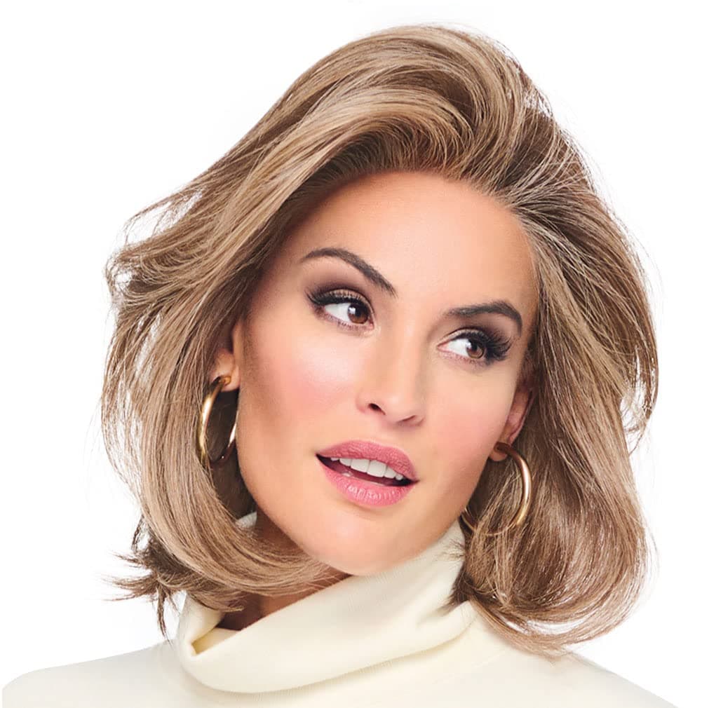 Hair u wear Raquel Welch Flying Solo page boy a la altura del hombro, 100% anudada a mano, casquete Petite-Average, RL14/22 Pale Gold Wheat