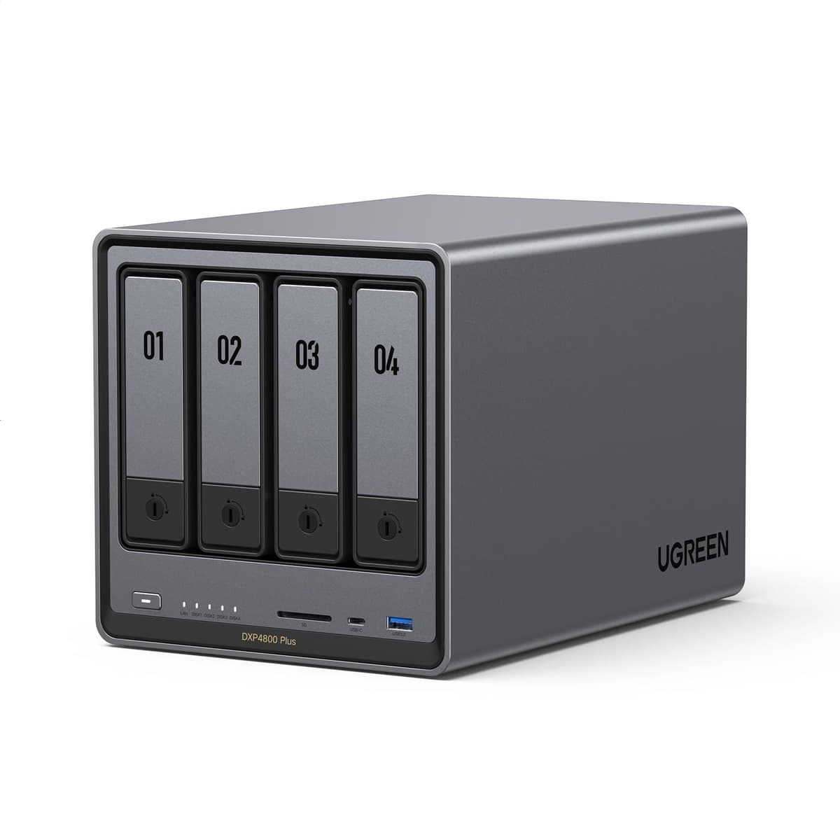 UGREEN NAS DXP4800 Plus 4-Bahías de Escritorio NASync, Intel Pentium Gold 8505 de 5 Núcleos, 8GB DDR5 RAM, 128GB SSD, 1x 10GbE, 1x 2.5GbE, 2x ranuras M.2 NVMe, HDMI 4K, Almacenamiento en Red (Sin Discos)