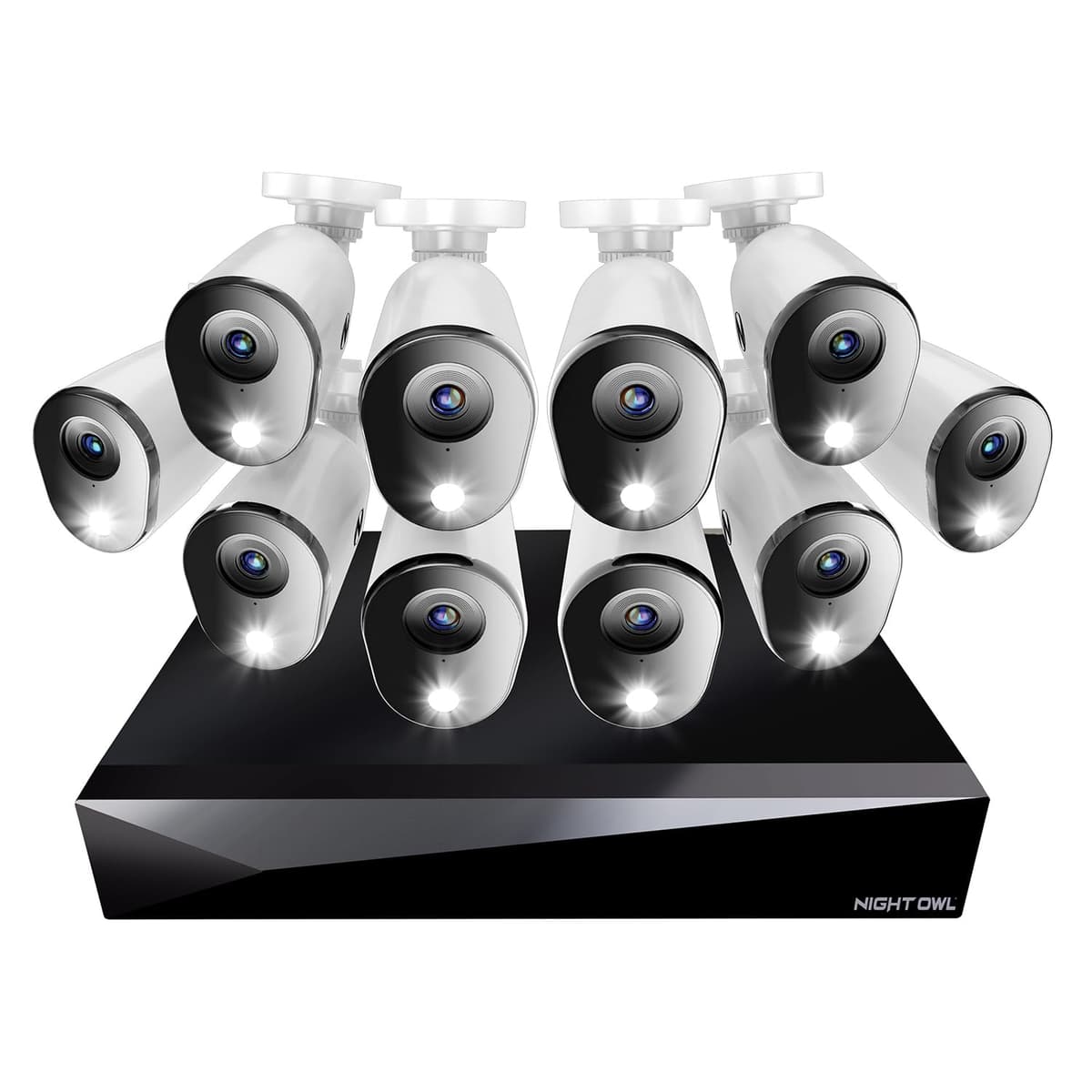 Sistema de Seguridad para el Hogar con DVR de 20 Canales y Audio Bidireccional Night Owl con (10) Cámaras Disuasorias Cableadas 1080p HD para Interior/Exterior y Disco Duro de 1TB (Agregar hasta 4 Cámaras Wi-Fi) (10 Cámaras) FTD2-161-10L