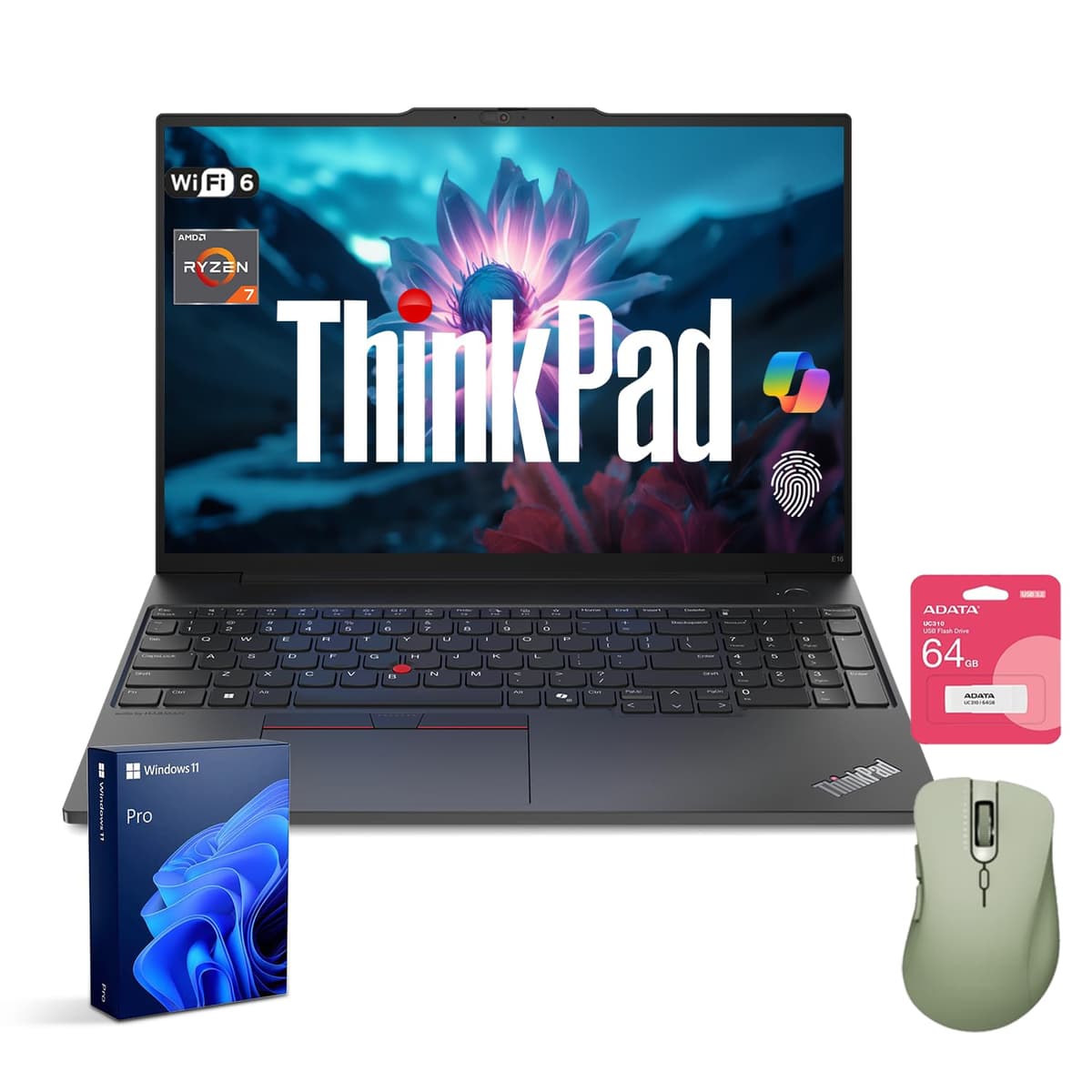 Lenovo ThinkPad E16 Gen 2 Portátil | 16" FHD+ | AMD Ryzen 7 7735U | 64GB DDR5 RAM | 2TB SSD | Lector de huellas | Teclado retroiluminado | Webcam | HDMI | Wi-Fi 6 | Windows 11 Pro | Negro | con set de accesorios