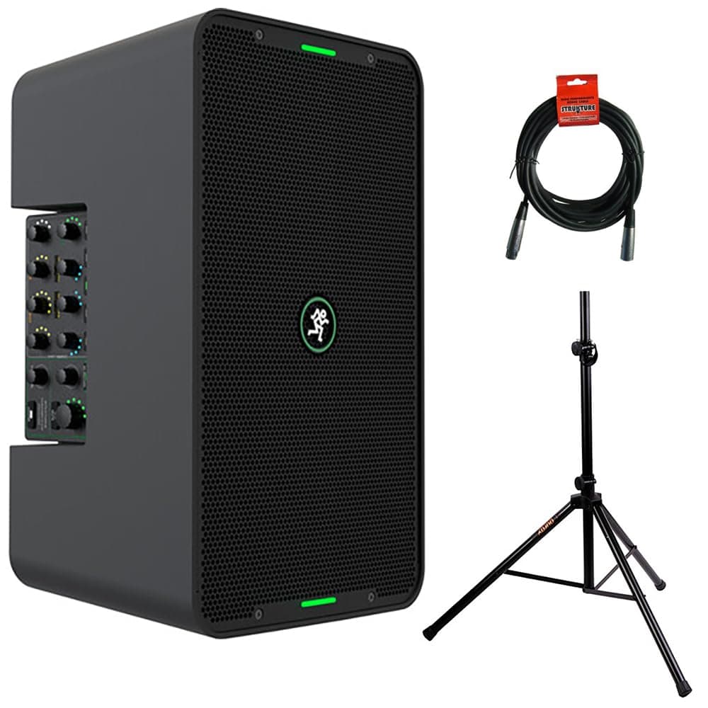 Mackie ShowBox All-in-One Battery-Powered 400W 8" Live Performance Rig con Breakaway Mix Control - Bundle con Auray SS-4420 y Cable XLR-XLR MABPRBC