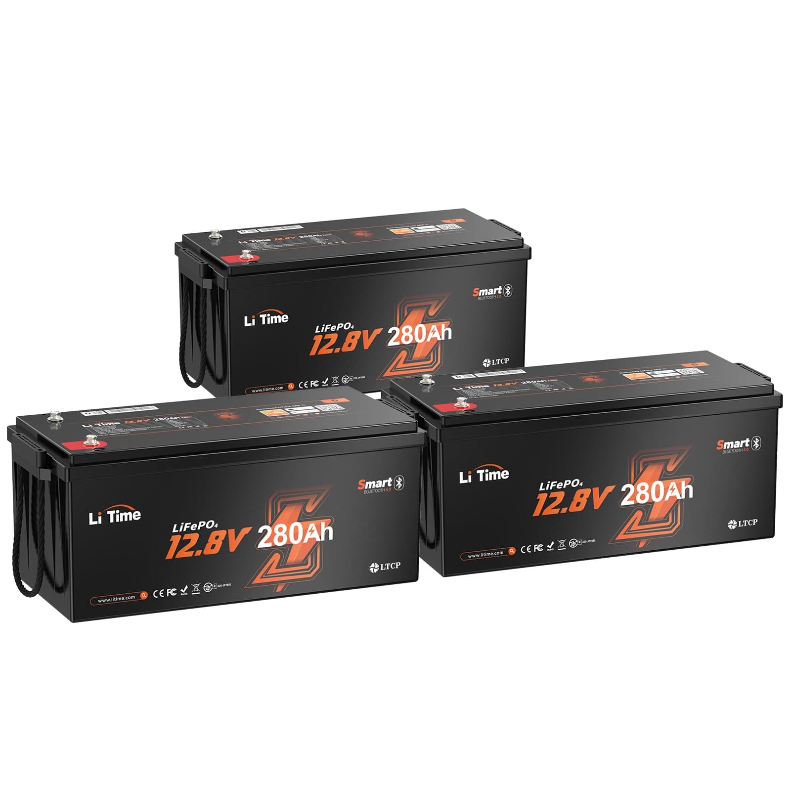 Litime 3Pack Batería LiFePO4 12V 280Ah Bluetooth, Max. 15000 Deep Cycle RV Battery, 200A BMS, 3584Wh L12V280-200-LTCP-BT-4-A200-Pack3