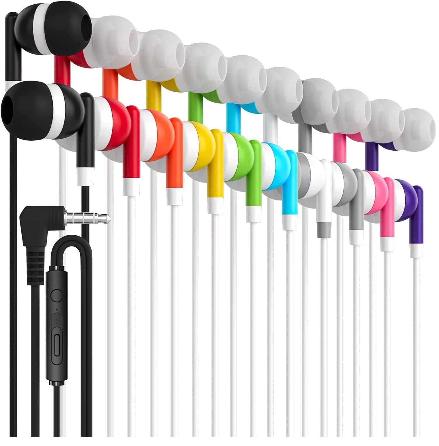 Maeline Pack x500 Audífonos con micrófono y control de volumen, 3.5 mm - Multicolor Earbuds with Microphone & Volume Control