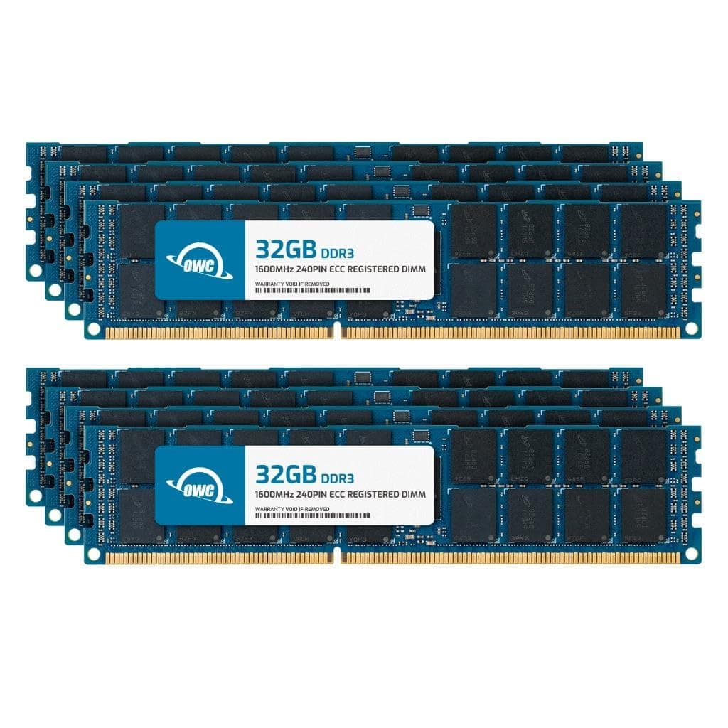 OWC 256GB (8x32GB) DDR3 1600 PC3-12800 CL11 4Rx4 240 pines 1.5V ECC Registered RDIMM Módulo de memoria RAM Kit de actualización para estaciones de trabajo o servidores seleccionados OWC1R6D34R4256K-B272-SF