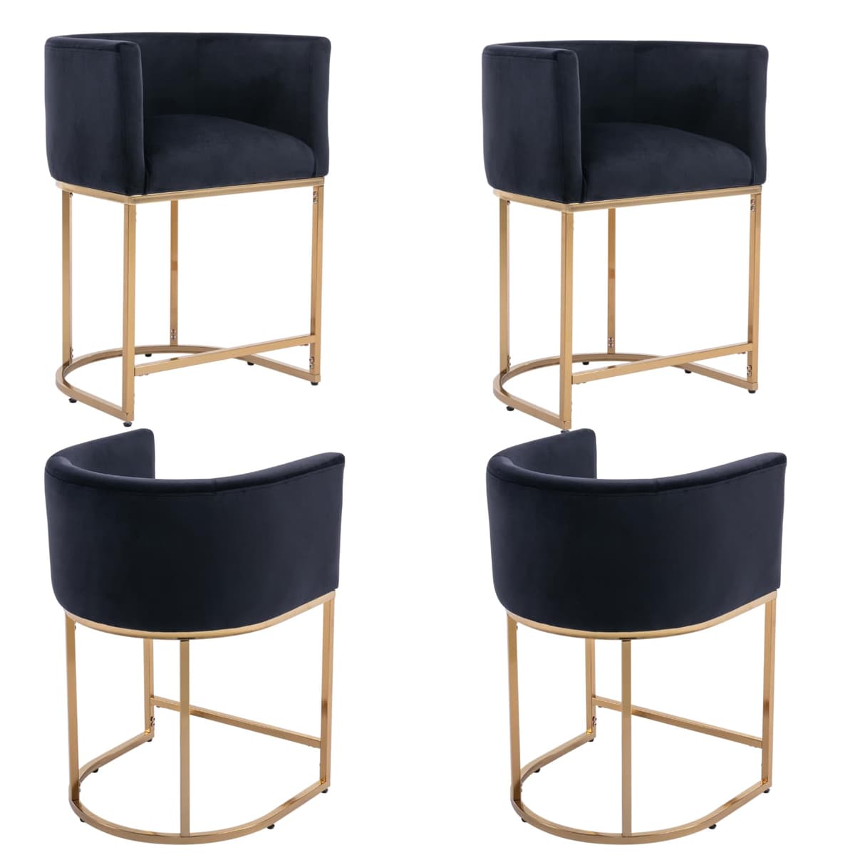Set de 4 taburetes de barra 24” DAYALANE con respaldo, terciopelo negro y patas doradas