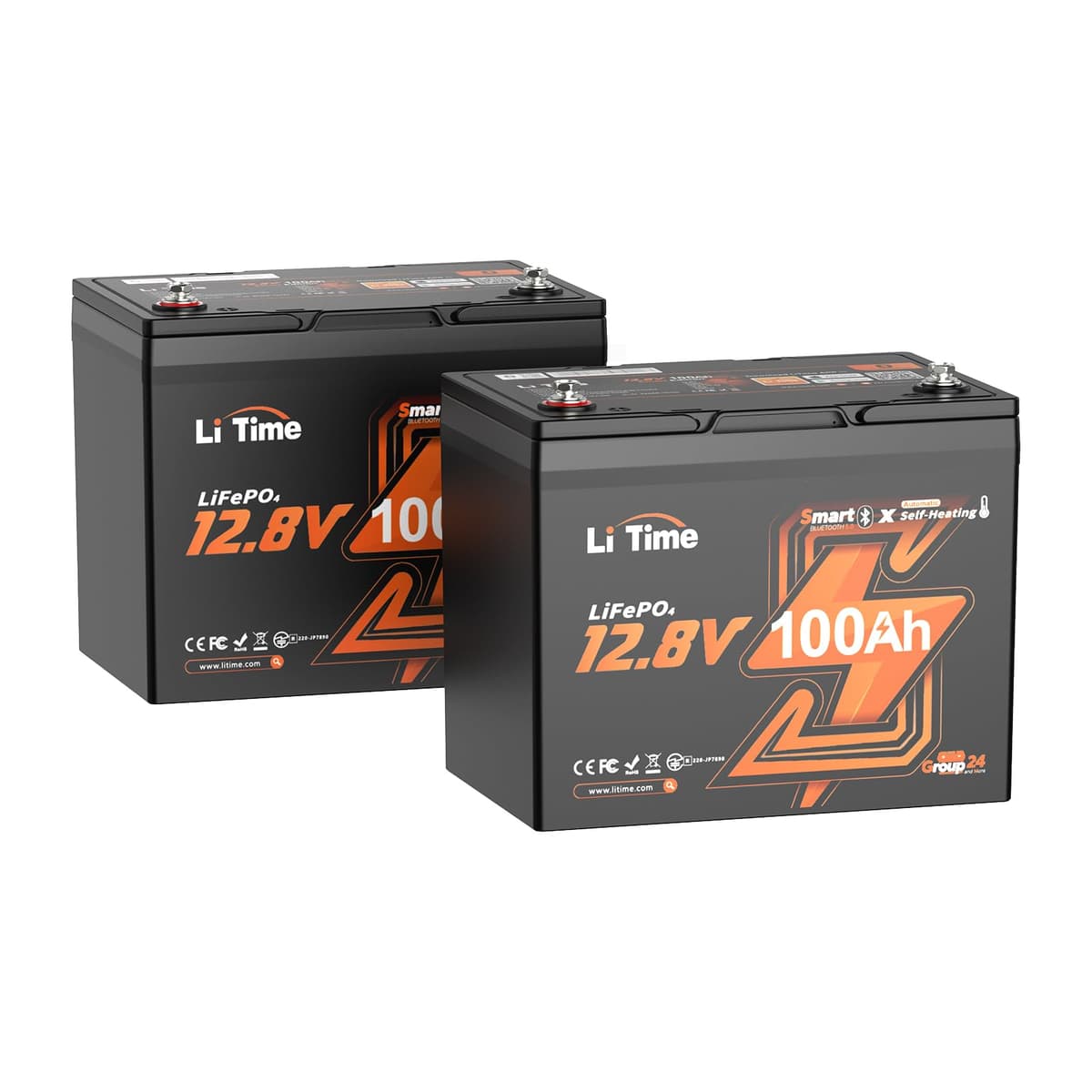 LiTime 12V 100Ah LiFePO4 Self-Heating Battery Group 24 - Bluetooth, 2 modos de calefacción (2Pack) 12V BT Pack