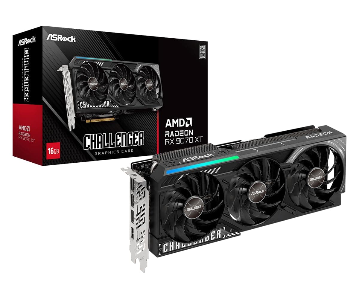 ASRock Radeon RX 9070 XT Challenger 16GB OC Tarjeta Gráfica - Arquitectura AMD RDNA 4, 2970 MHz Boost Clock, 16GB GDDR6, PCIe 5.0, DisplayPort 2.1a, HDMI 2.1b, Refrigeración Triple Ventilador 800W 90-GA61ZZ-00UANZ