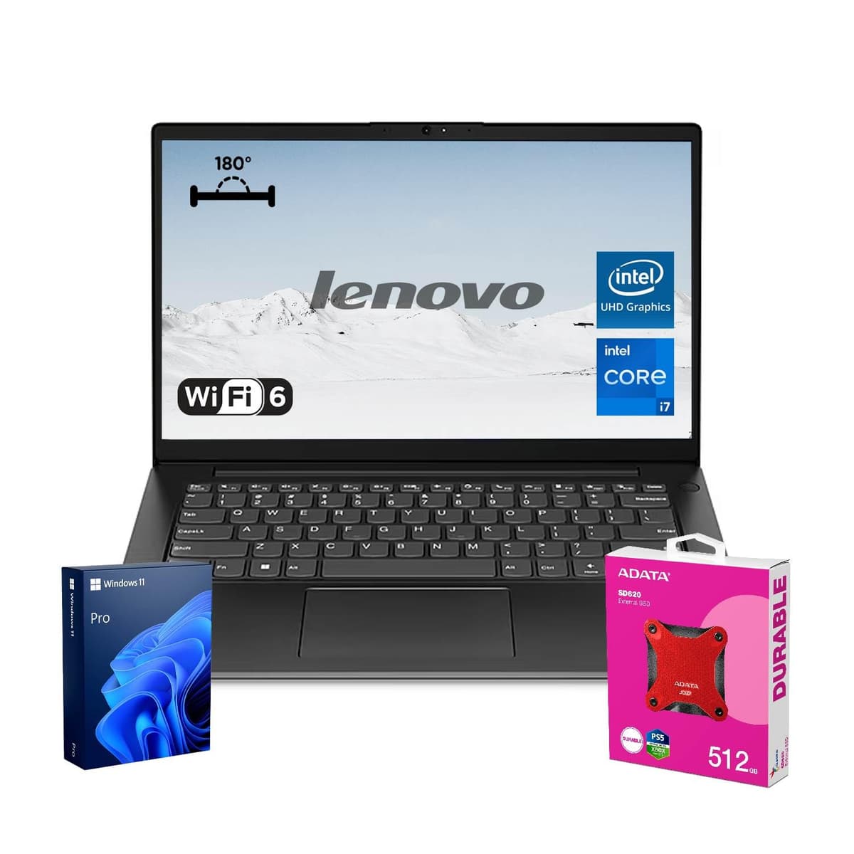 Lenovo V14 Gen 4 Laptop Empresarial, 14" FHD Antirreflejo, Procesador Intel i7 de 13ª generación y 10 núcleos, 40 GB RAM, SSD 1 TB, Webcam con cubierta de privacidad, Wi-Fi 6, Windows 11 Pro, Negro, Paquete con SSD externo ADATA 512 GB Lenovo V14 G4 IRU