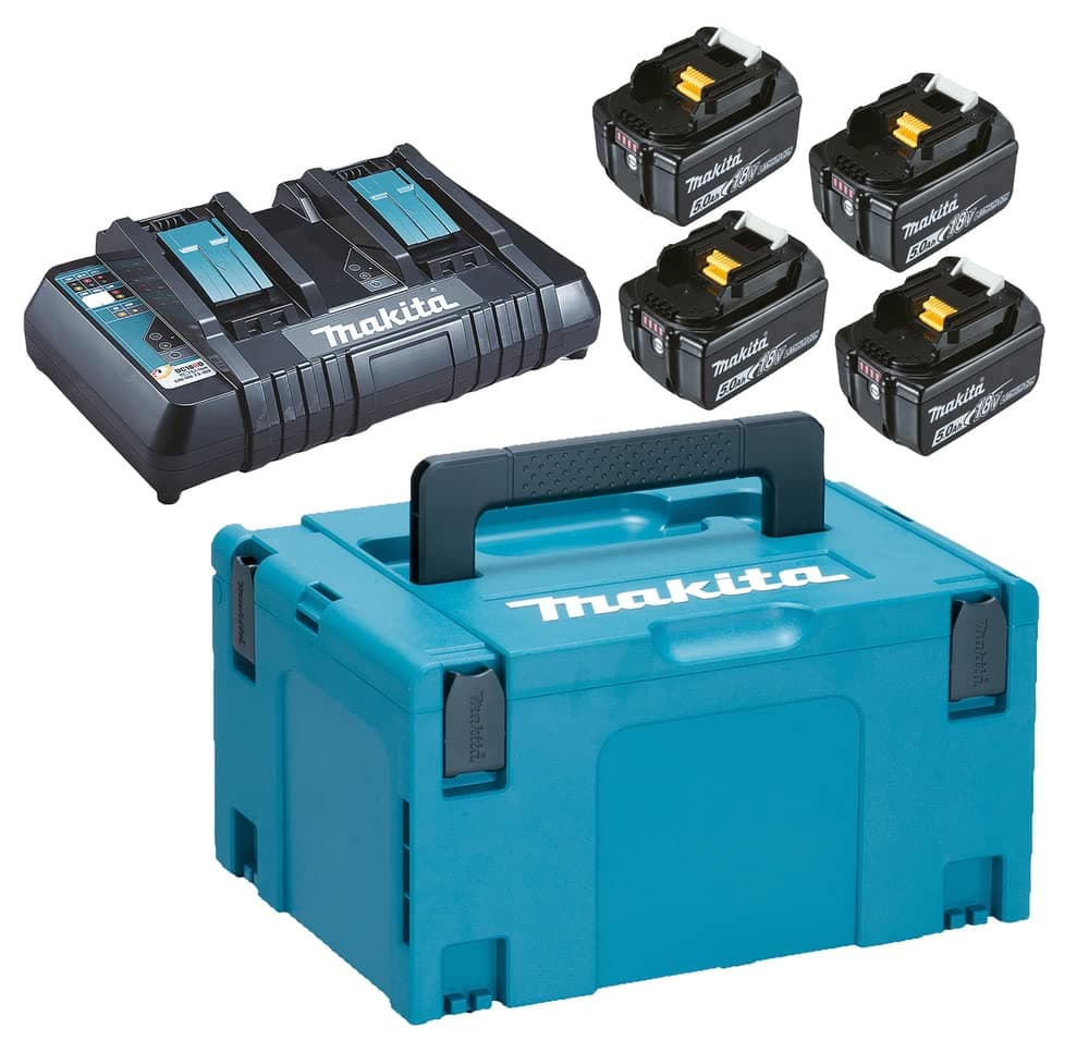 MAKITA Kit Energy Pack 18V (4 baterías 5Ah + cargador doble) con MAKPAC 197626-8