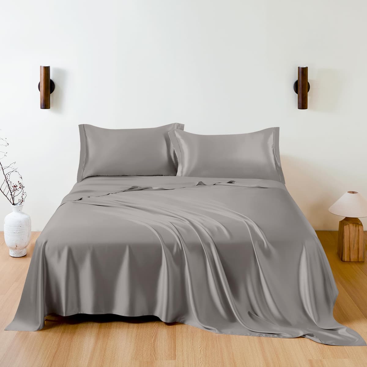 THXSILK Juego de sábanas 100% seda Mulberry King, 7A+, gris W01W03407K
