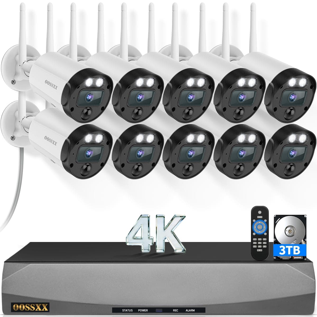 OOSSXX (4K Ultra HD y 4 antenas señal fuerte) Sistema de cámaras de seguridad inalámbricas exterior Videovigilancia Cámaras WiFi Free APP No Month Fee