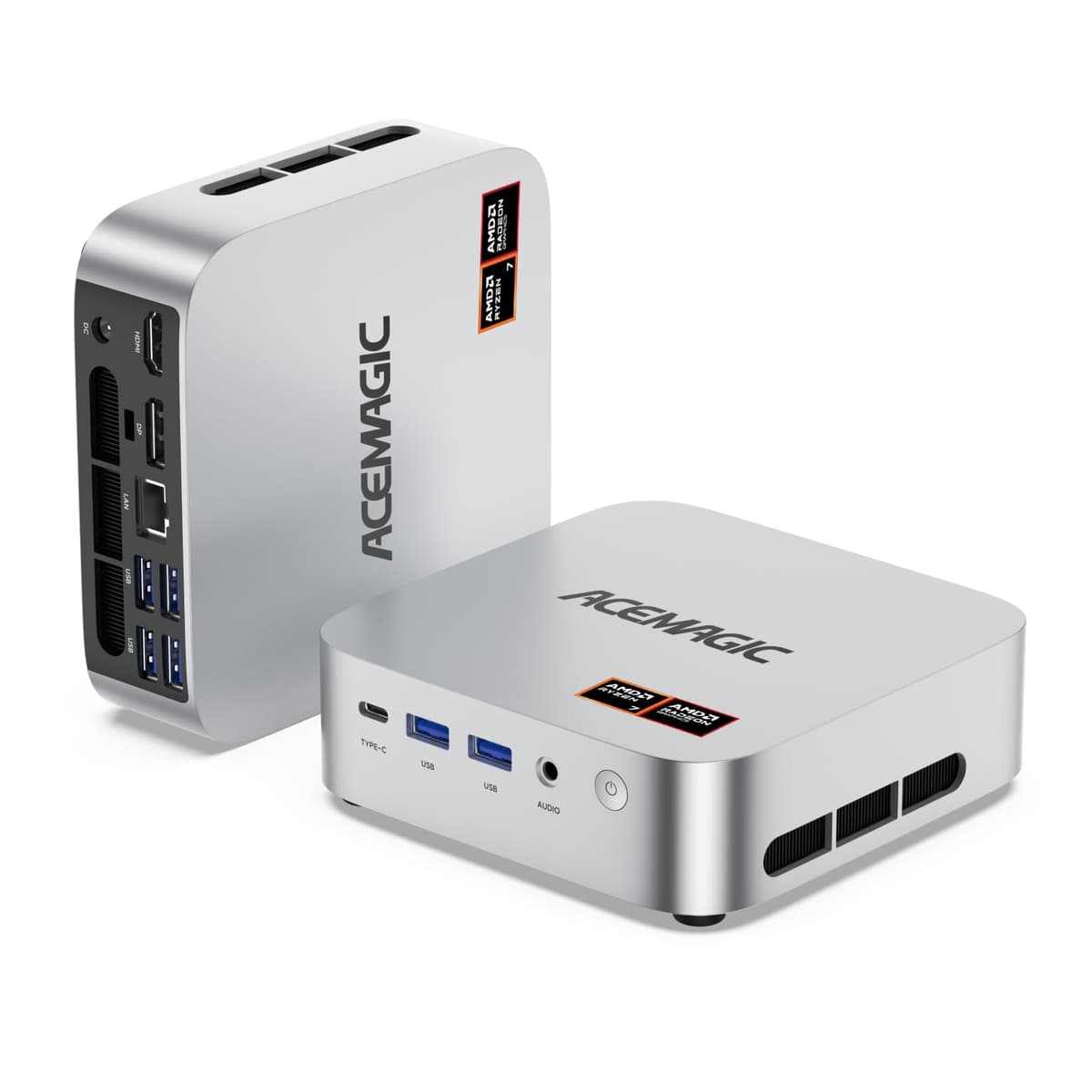ACEMAGICIAN W1 Mini PC - AMD Ryzen 7 H 255 (Actualizado 8745HS), 32GB DDR5 DC5600MHz, 1TB PCIe 4.0 M.2 SSD (8C/16T, hasta 4.9GHz), Radeon 780M, Triple pantalla 8K, USB4, WiFi6E/BT5.2, VESA, 2.5GbE