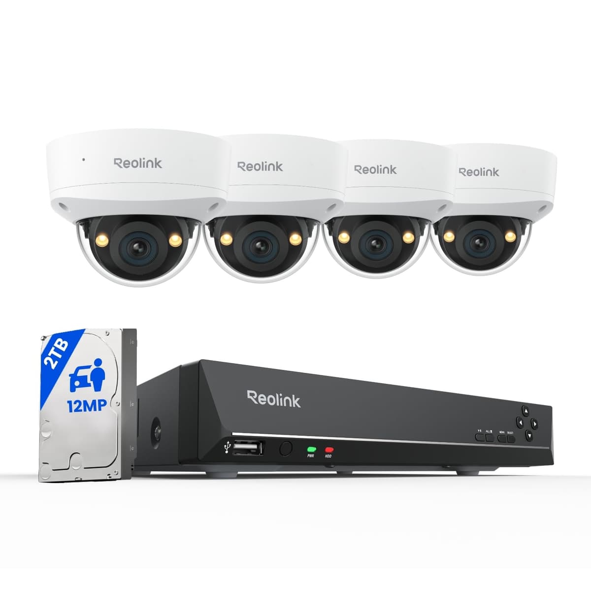 Reolink RLK8-1200V4 Sistema PoE 8CH 12MP con 4 Cámaras Dome, 2TB, Visión Nocturna Color