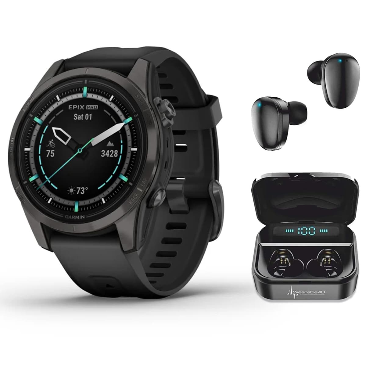 Wearable4U Garmin Epix Pro Gen 2 Sapphire 42 mm Titanium con pantalla AMOLED y linterna integrada TWS X7/X7-1