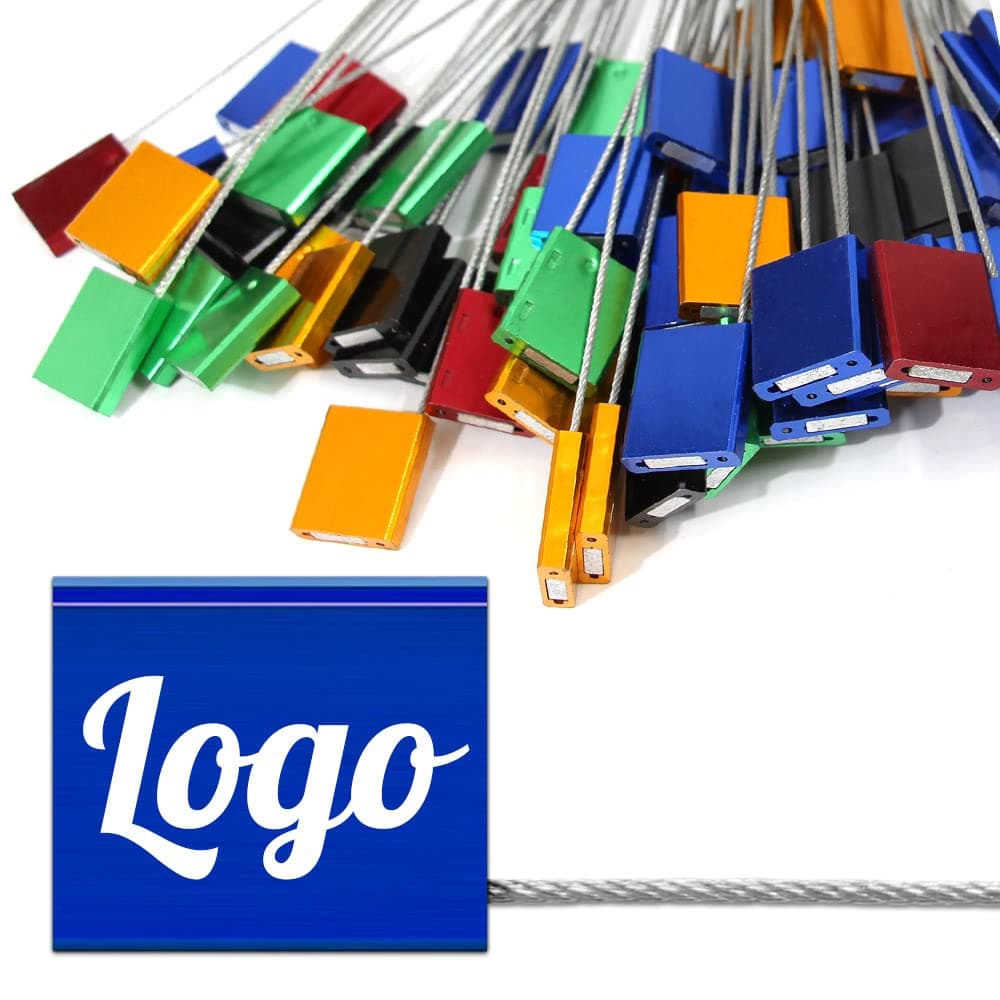 POBSUIER 1000pcs Sellos de Seguridad de Acero Personalizables con Cable y Cuerpo de Aleación de Aluminio AL-SEAL-BLUE-1000