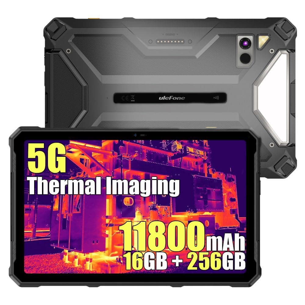 Ulefone Armor PAD 4 Ultra Tableta 5G con Imagen Térmica, 16GB+256GB, 11800mAh PC Industrial, Pantalla 10.36" FHD+ 2K, 50MP+32MP, Android 14, Luz LED Versátil/OTG/GPS/NFC (Compatible con T-Mobile y Verizon) Ulefone Armor pad 4T Ultra