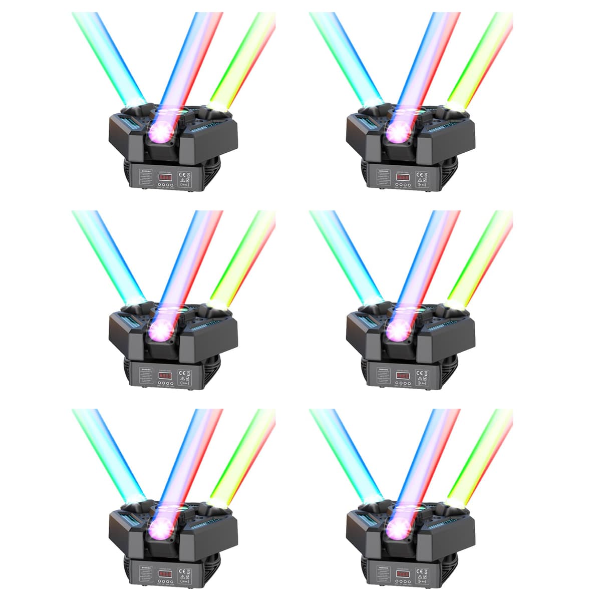 GdjRttk 6PCS Luz Móvil 3-Cabezas 180W 9-Beam con DMX, Control Remoto y Activación por Sonido para Eventos 02626X6