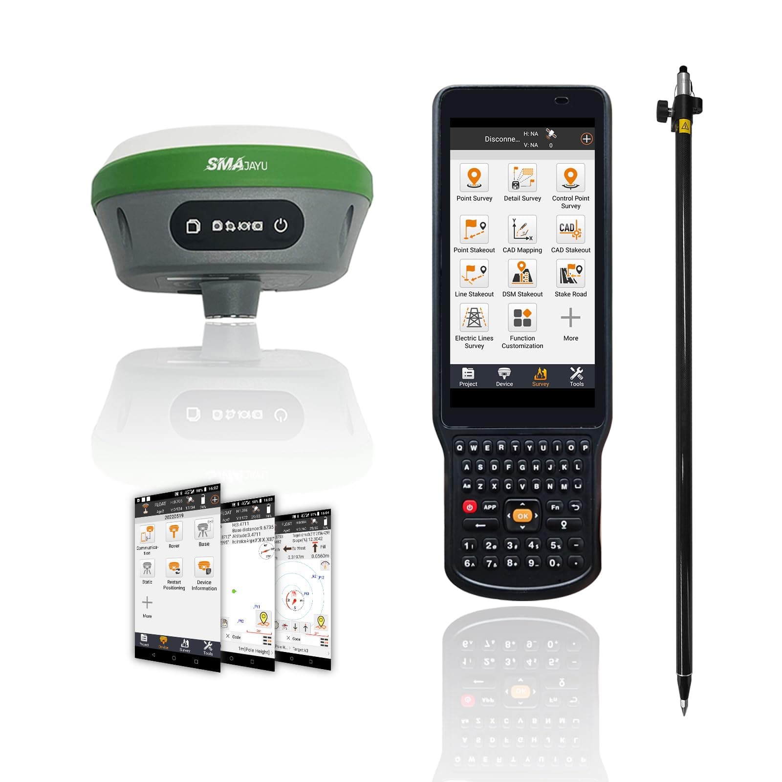 SMAJAYU SMA26 RTK GNSS Switchable Base y Rover con colector manual FP88 y almacenamiento 32G (incluye poste) SMA26 Rover with Pole