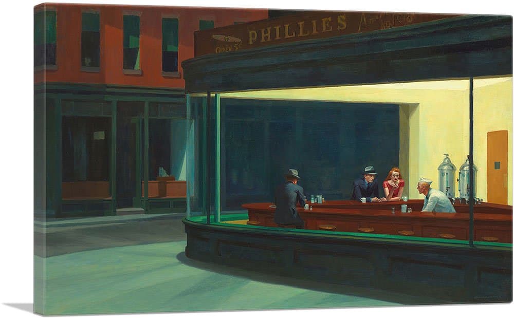 ARTCANVAS Nighthawks 1942 Lienzo Impreso Estirado y Enmarcado por Edward Hopper - 60 x 40"