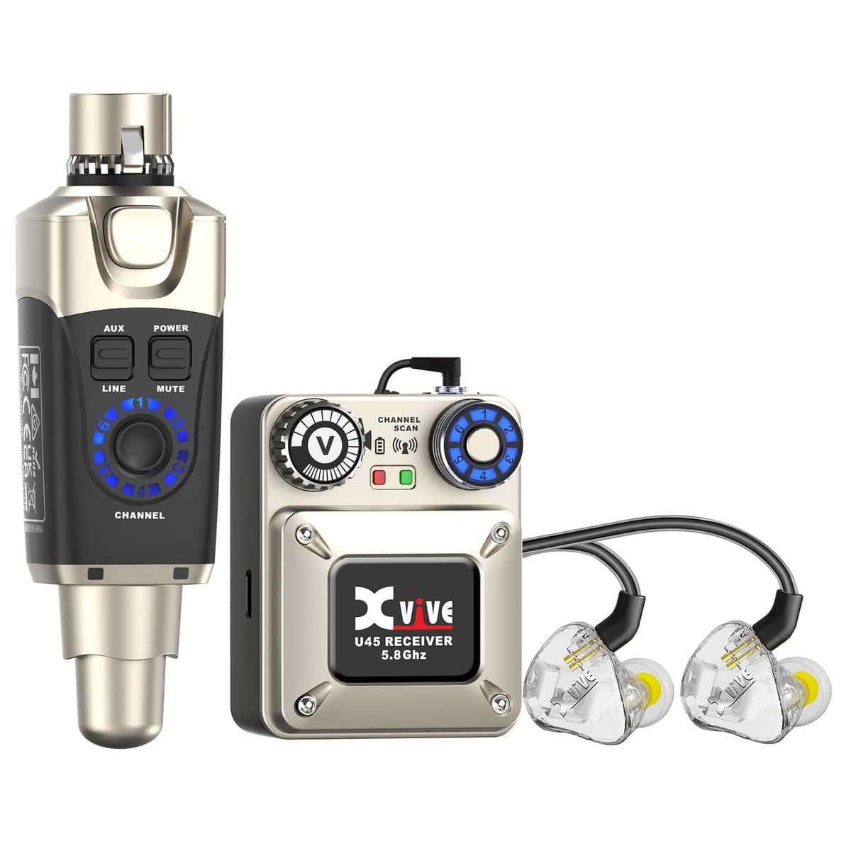 Xvive U45T9 Wireless in-Ear Monitor System Bundle con T9 in Ear Monitor XV-U45-1