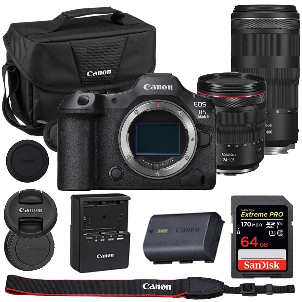 Canon EOS R5 Mark II Kit con RF 24-105mm f/4 L IS y RF 100-400mm + bolsa 200ES y 64GB CC-R5II24105USM2LK-4125
