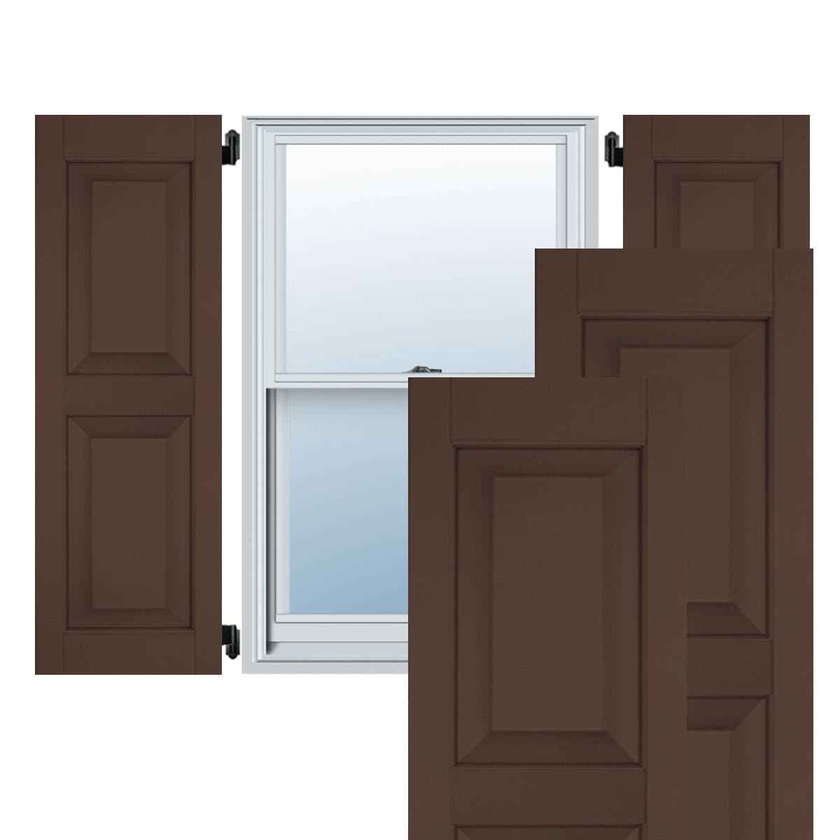 Ekena Millwork Persianas Exteriores de Madera Maciza Sapele Caoba de 18" x 38" con Panel Elevado (Par), Marrón Tudor RWR18X038TBM