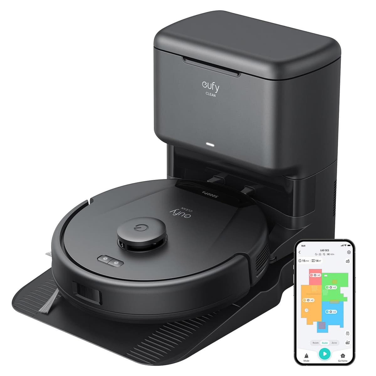 eufy L60 Robot Vacuum con estación de auto-vaciado y tecnología anti-enredos, 5,000 Pa T2277
