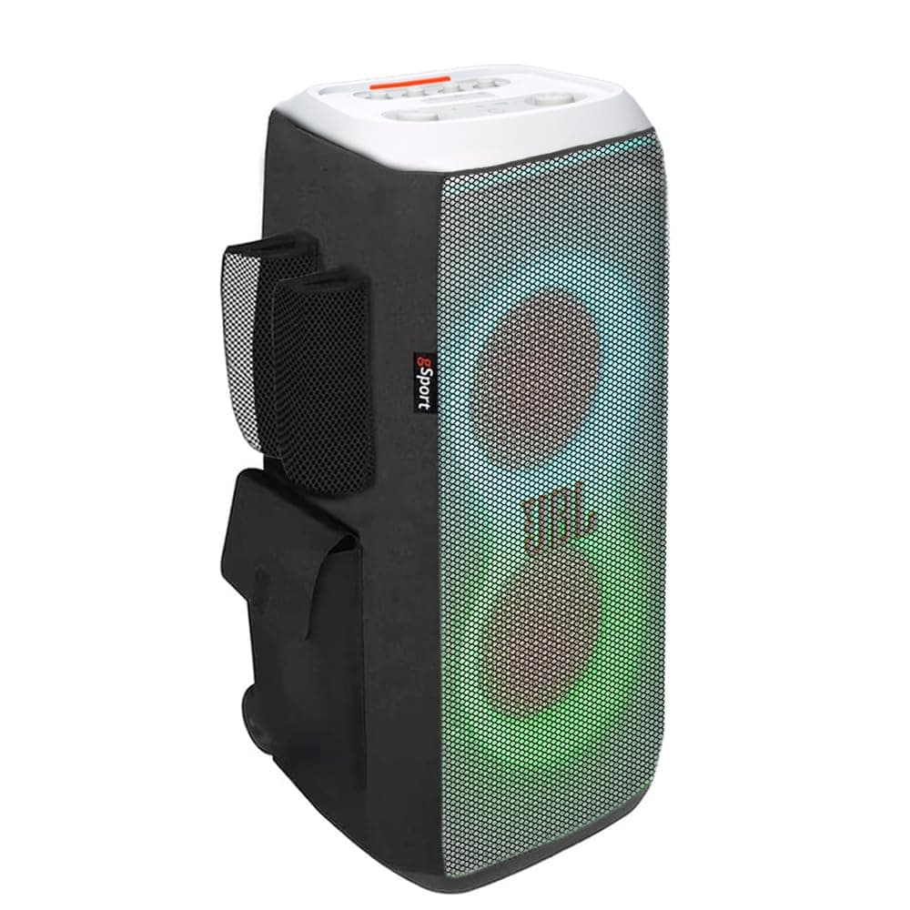 JBL PARTYBOX Stage 320 Portable Party Speaker Bundle con gSport Cargo Sleeve (White) GSPORT-PBS320-CS-W