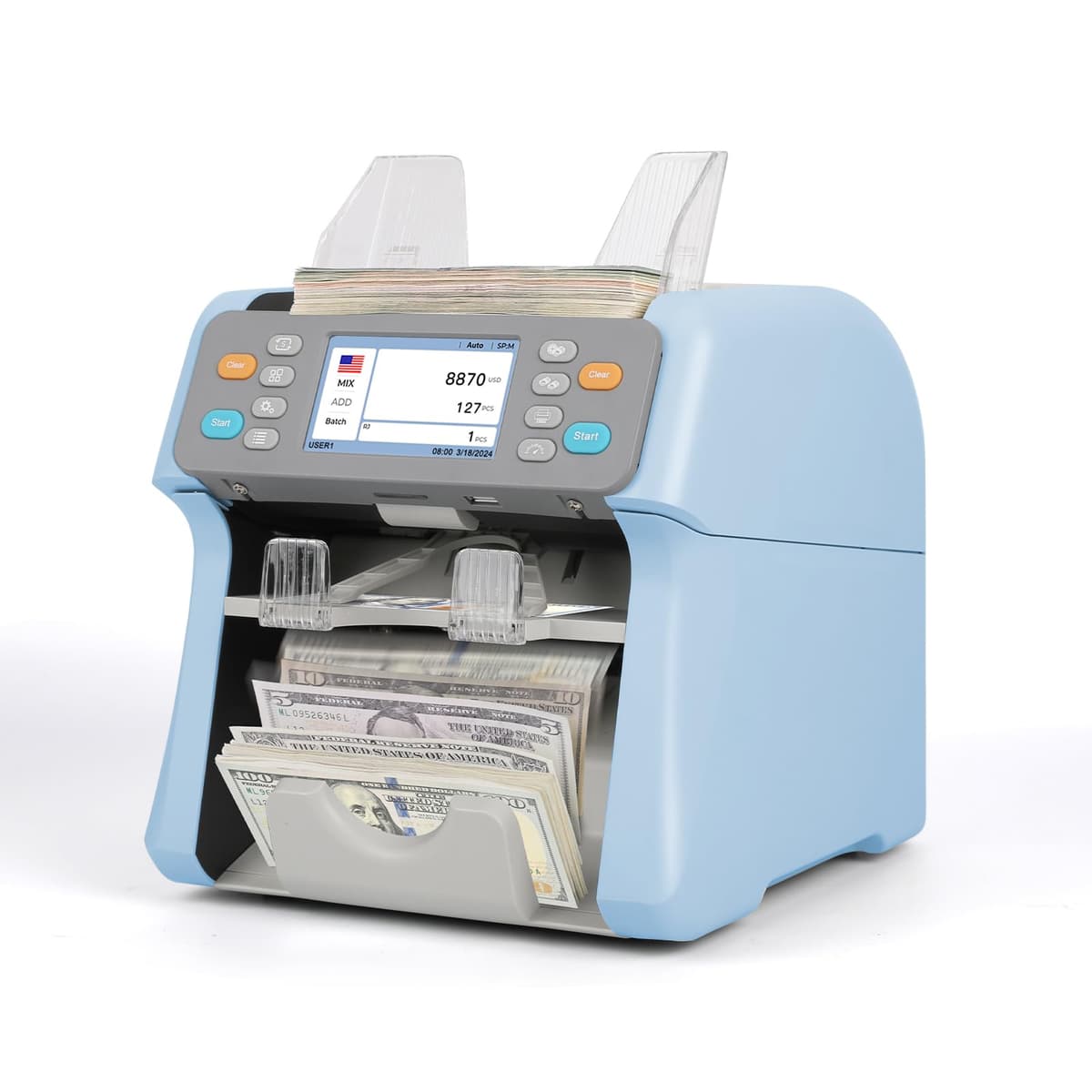 RIBAO MC-165 Contadora de billetes 2 bolsillos con conteo mixto y pantalla táctil 4.3" - Detección CIS/UV/MG/IR MC-165B