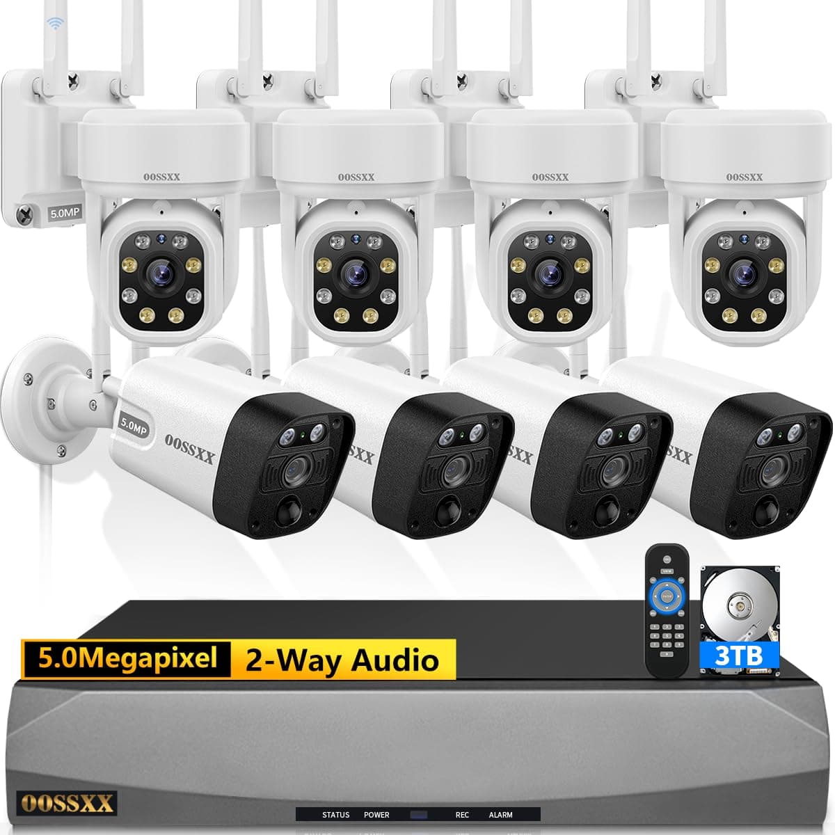 OOSSXX (Seguimiento Automático y Audio Bidireccional) Sistema de Cámara de Seguridad PTZ WiFi para Exteriores Cámara Inalámbrica Pan 5MP Sistema de Vigilancia por Video DVR de 10 Canales Free APP No Month Fee