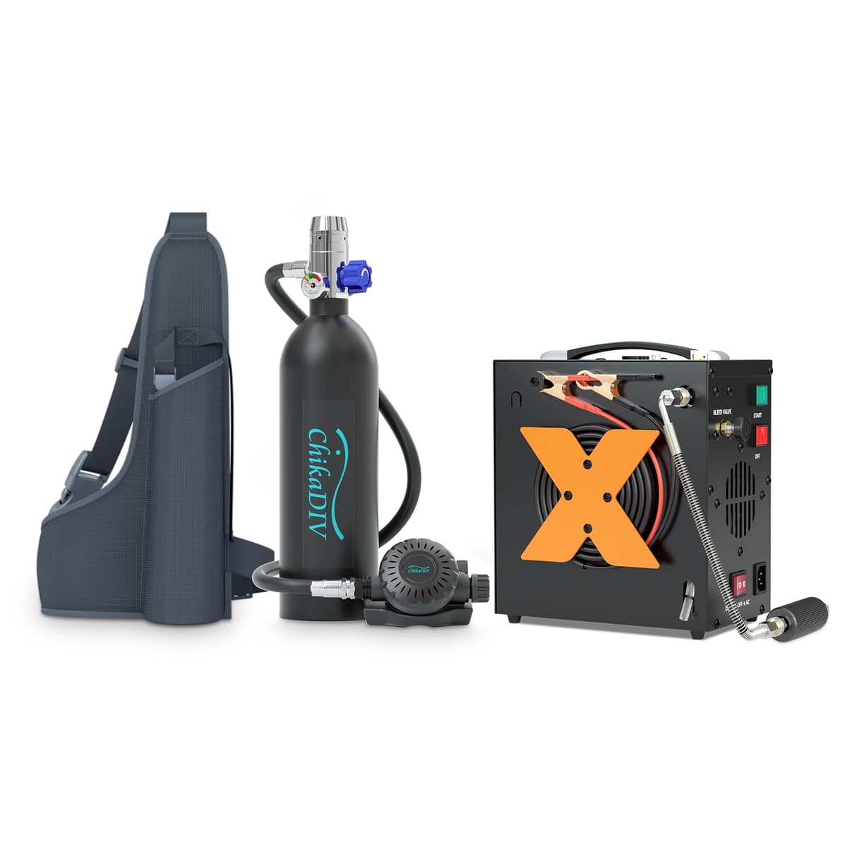 CHIKADIV Mini tanque de buceo 1L - hasta 20 minutos de inmersión, con compresor portátil E Black 004 E Black