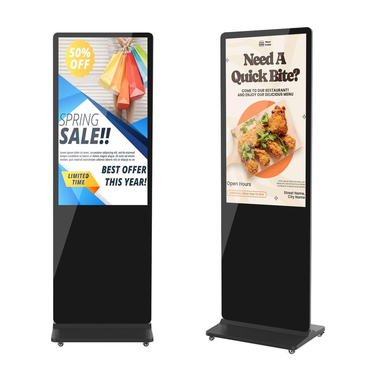 QIXZOCV MWE 43" Digital Signage 4K Floor Standing Android, Poster Vertical - Negro QIXZOCV-43B