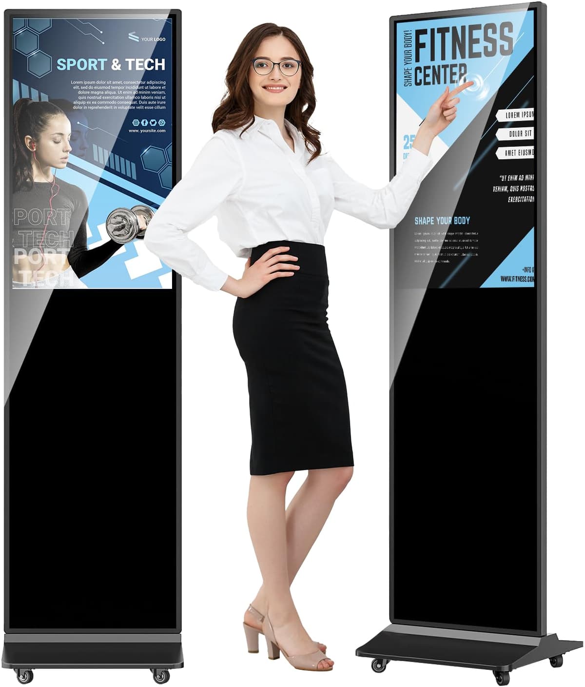YCKJNB Kiosk publicitario 32" IPS táctil negro con Android, WiFi, HDMI/USB y reproductor automático QIXZOCV-43-B-HB