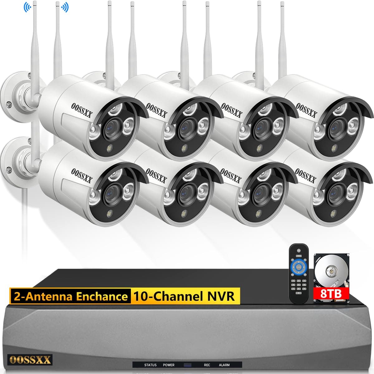 OOSSXX 120 Días de Almacenamiento y Antenas Duales para WiFi Mejorado AI Detección Humana Cámara de Seguridad Inalámbrica 2K 3.0MP Sistema de Vigilancia Exterior para Hogar con HDD de 8TB Free APP No Month Fee