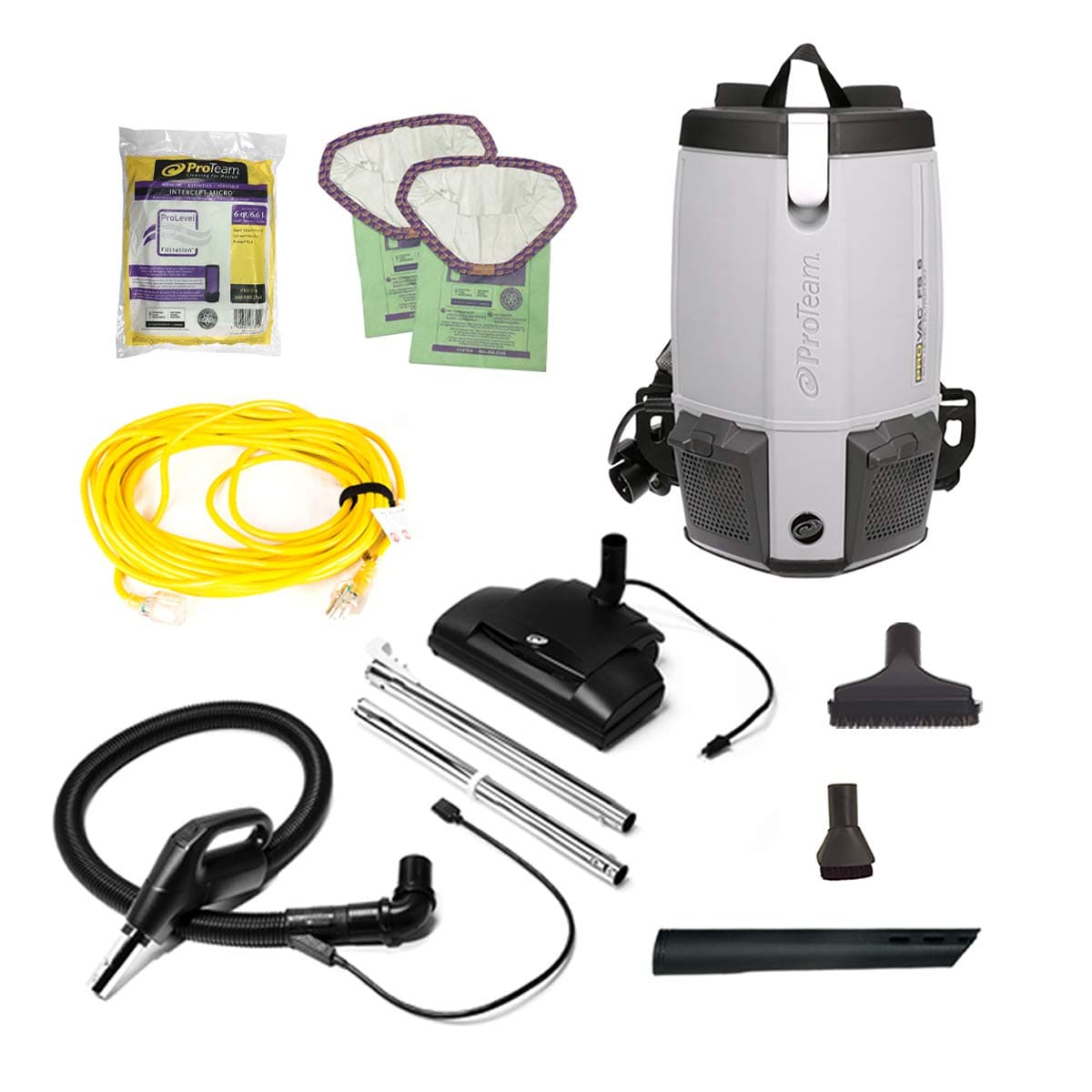 ProTeam ProVac FS 6 aspiradora mochila comercial 6 qt con kit de boquilla motorizada 107461