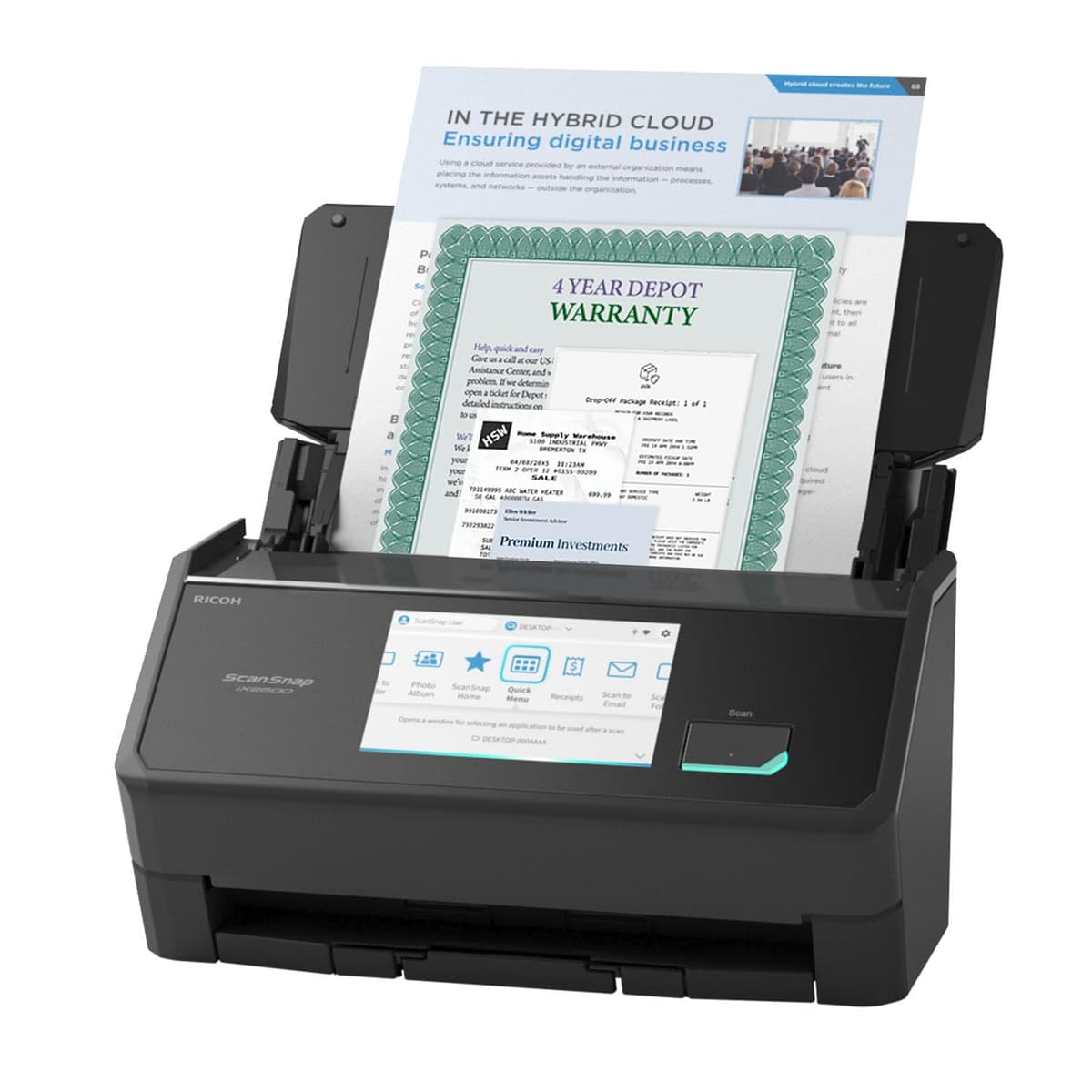 ScanSnap iX2500 Premium Escáner Wi-Fi/USB con pantalla táctil y plan de protección 4 años CG01000-310324