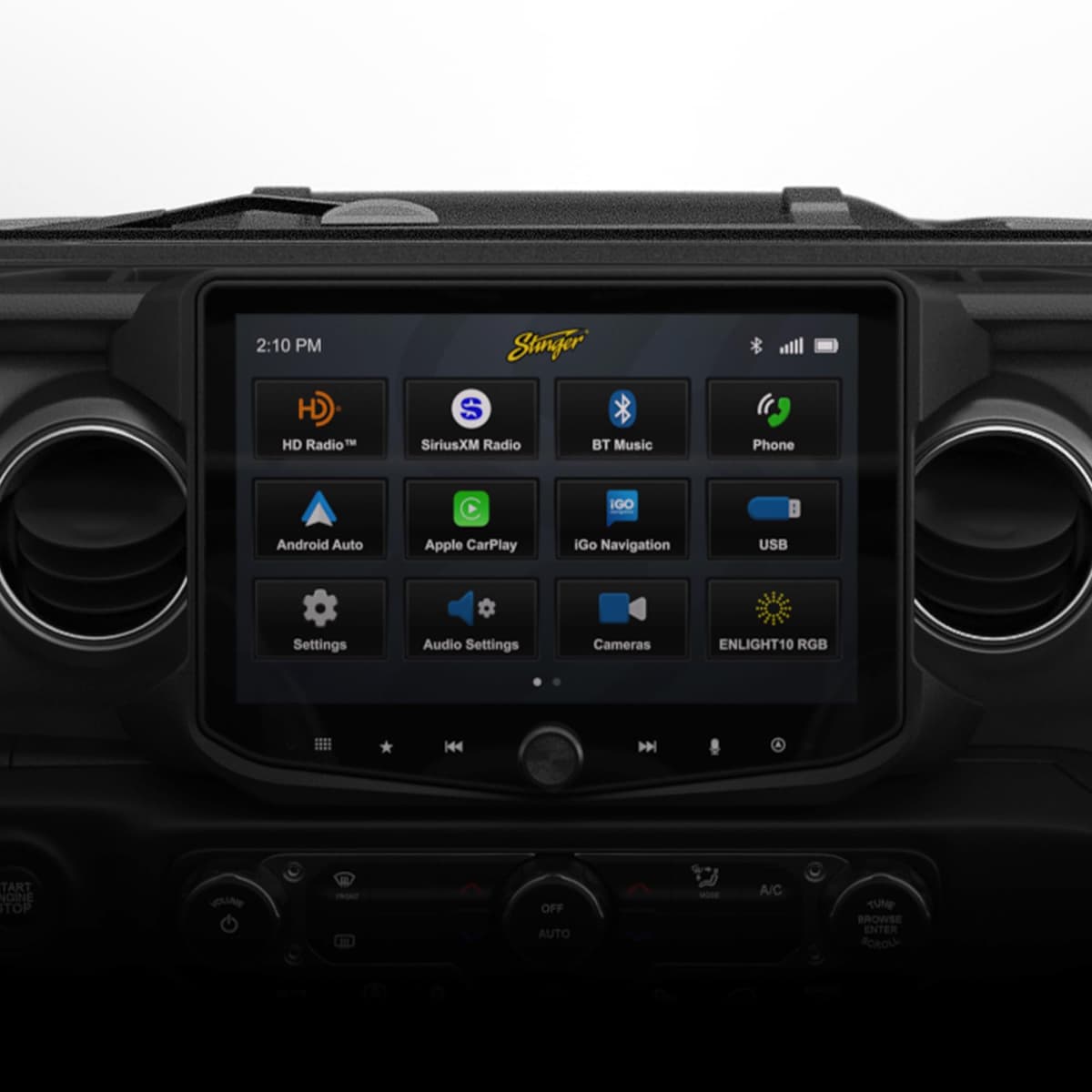 Stinger HORIZON10 10.1" Jeep Wrangler JL (2018-23) / Gladiator JT (2020-23) - Radio flush IP65 con CarPlay/Android Auto JW18RB12