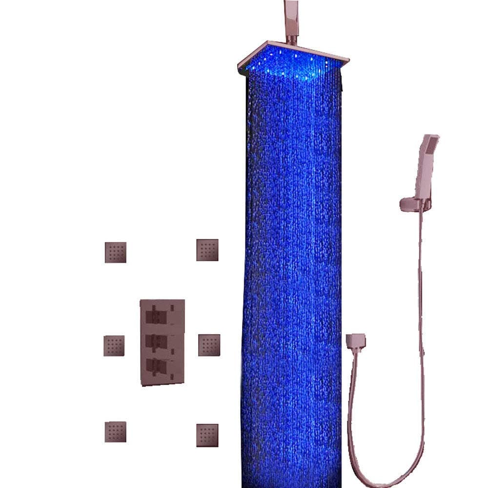 Cascada Conjunto de ducha LED termostático 10" Matt Black con 6 jets y cabeza de lluvia CSLED0522C-XXXX