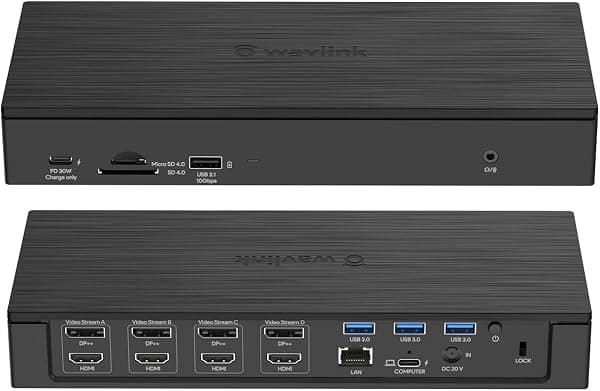 WAVLINK Estación de acoplamiento universal USB C o USB A Quad 4K, acoplamiento de nivel empresarial 20 en 1 con suministro de energía de 100 W para Mac y Win Laptop, 4 HDMI, 4 DP, lector de tarjetas SD 4.0, Ethernet de 2.5 Gbps