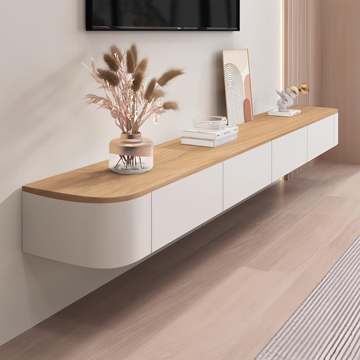 Kferfft Mueble TV flotante montado en pared, centro de entretenimiento con almacenamiento oculto y opción de LED DIANSHIGUI-Y