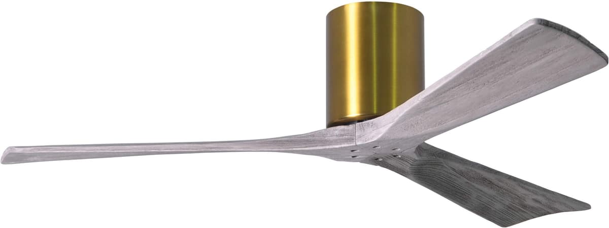 Matthews IR3H-BRBR-BW-52 Irene Ventilador de Techo Empotrado de 52" con Control Remoto y de Pared, Motor DC Silencioso, 3 Aspas de Madera Maciza Tono Barnwood, Latón Cepillado