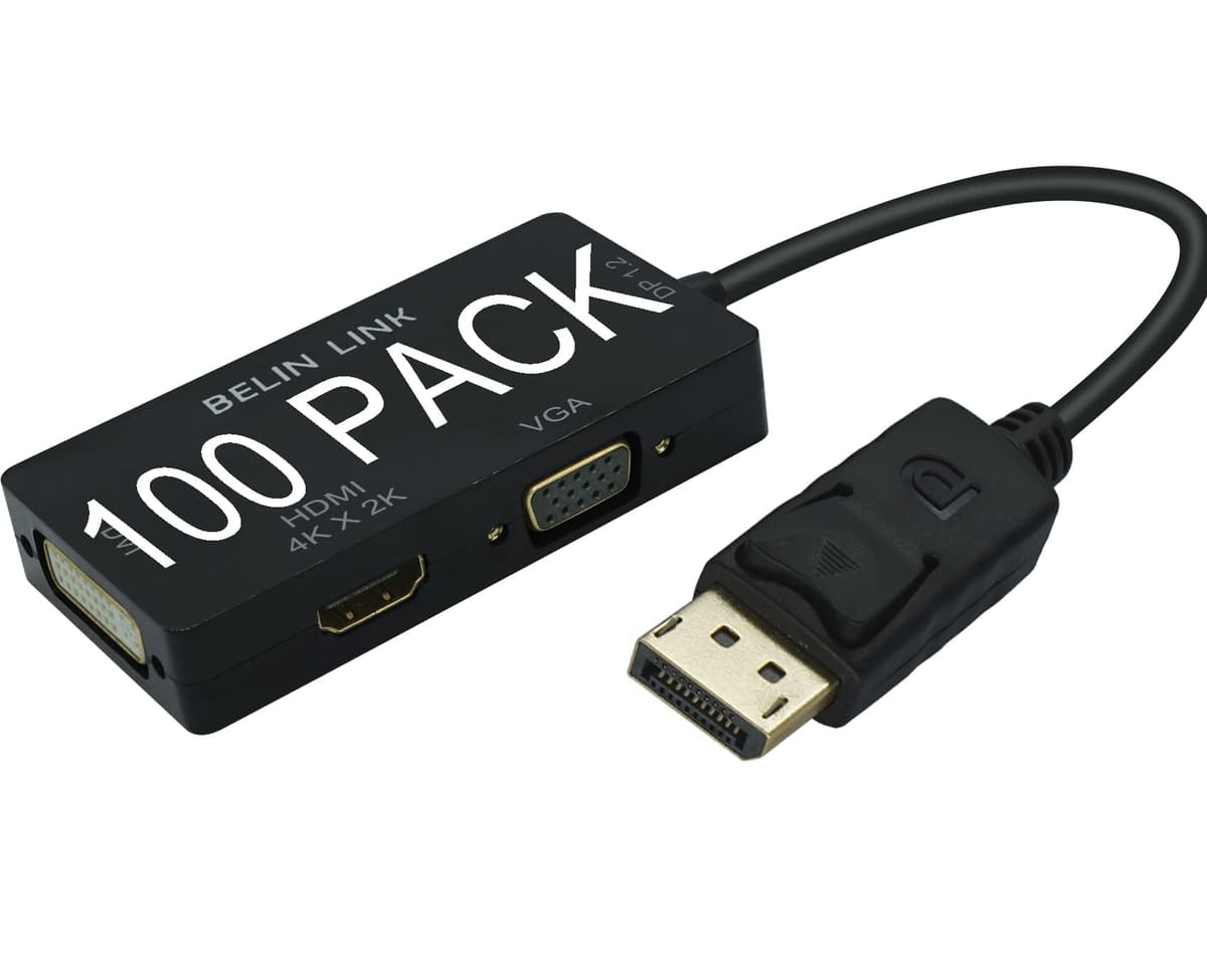 BELIN LINK 100 Pack DP a HDMI/VGA/DVI - Adaptador DisplayPort 3 en 1, 4K Rectangle Black