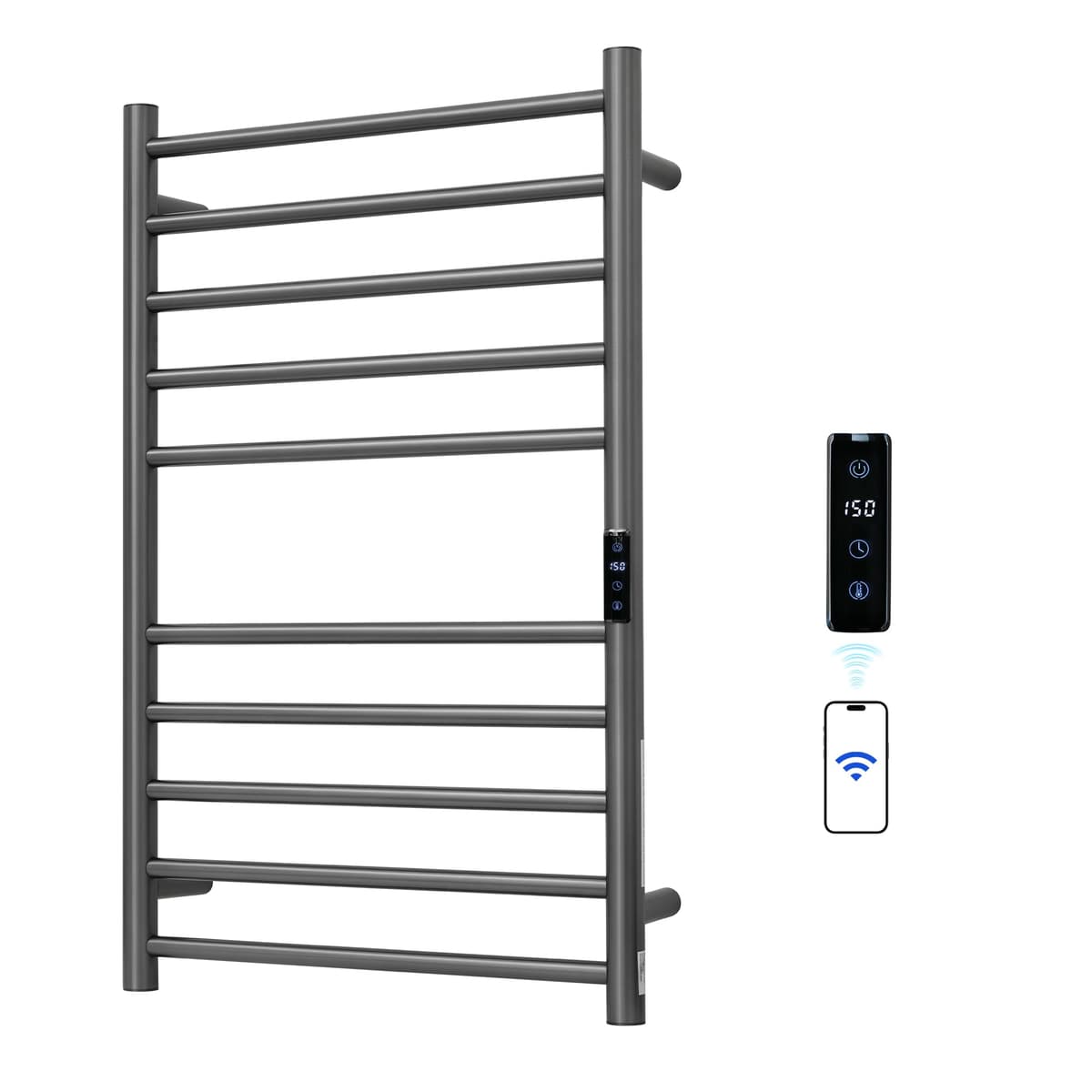 SHARNDY Toallero eléctrico con control por voz TUYA, pared, 10 barras, Gunmetal Grey ETW25-GM-T